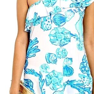 LILLY PULITZER BLUE SEASHELL WILEY RUFFLE TUBE TOP 🩵🌊